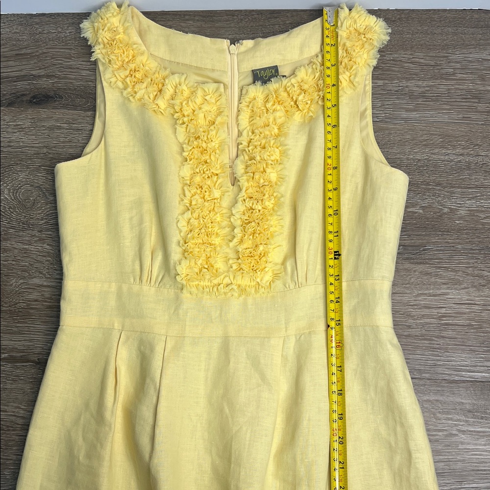 Taylor Yellow Linen Dress Sleeveless Ruffle Trim Shift Fit & Flare Size 6 - Picture 12 of 13